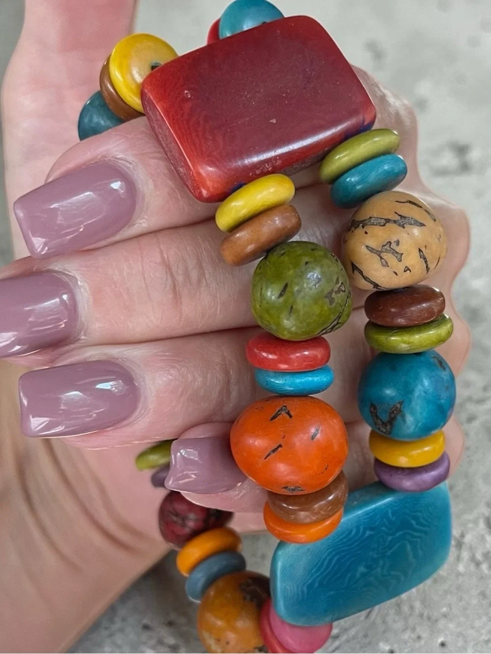 Colorful Faux Stone Double Strand Stretch Bracelet 7.25